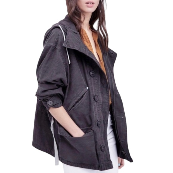 Free People Joshua Tree Oversized Gray Black Utility Cargo Jacket - Picture 2 of 13